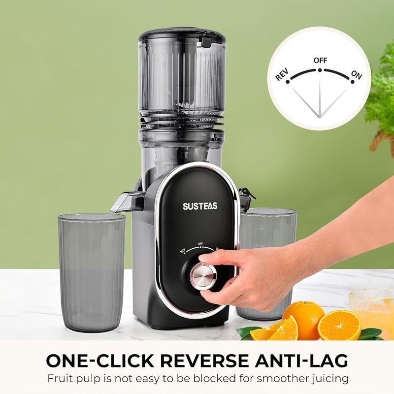 susteas Cold Press Juicer, 300W, 5.3" Large Feed Chute, 1.5L Capacity, Automatic Feeding, High Yield, Easy to Clean, Ideal for Whole Fruits & Vegetables, Black - Image 5